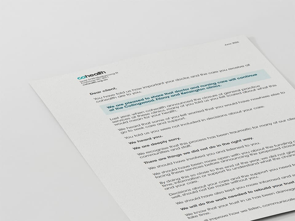 A photograph of a letter of apology sent to clients.